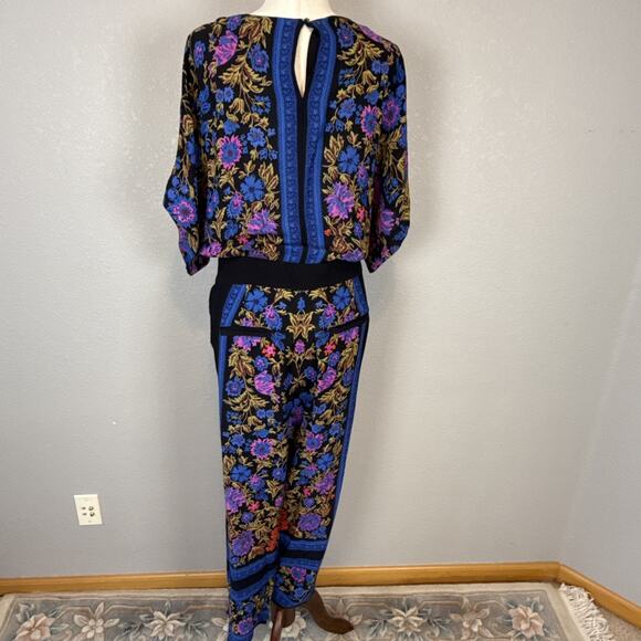 Anthropologie Ett:Twa Floral Scarf Print Jumpsuit Size 12 Petite Pockets V-Neck - Picture 5 of 8